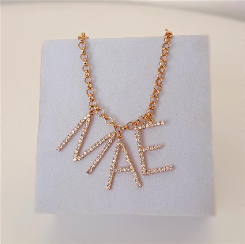 COLAR MAXI MÃE CRAVEJADO BANHO OURO 18K