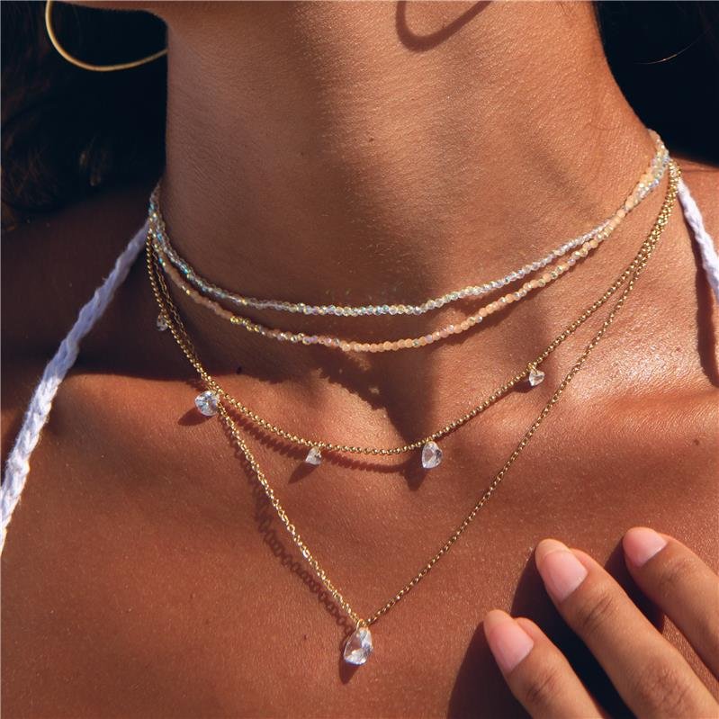 CHOKER ARTESANAL FIO DE CRISTAIS ROSÊ