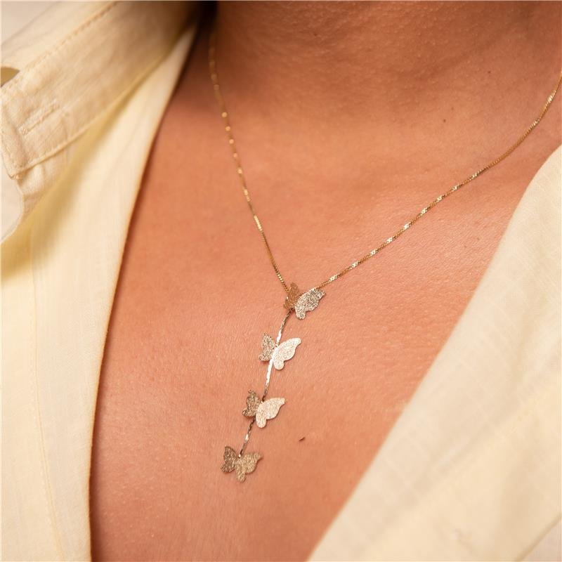CONJUNTO BORBOLETA LONGO BANHO OURO 18K