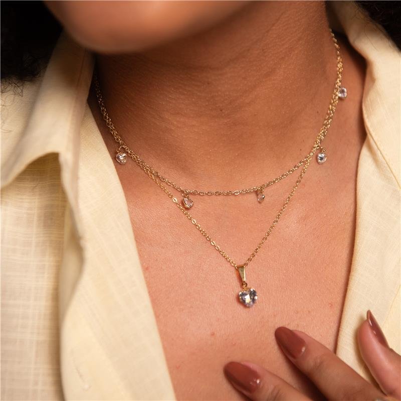 COLAR CHOKER CORAÇÕES BANHO OURO 18K