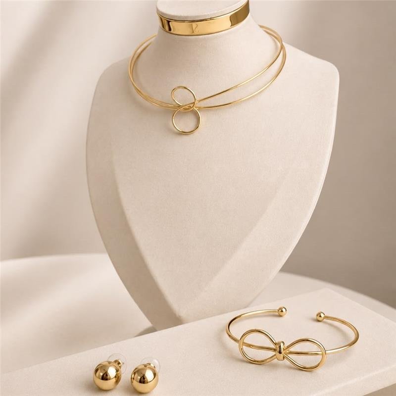 CONJUNTO COLAR ARO E PULSEIRA INFINITO BANHO OURO 18K