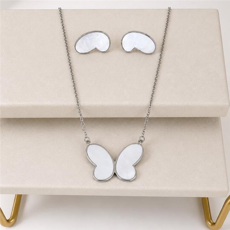  CONJUNTO BORBOLETA MADRE PÉROLA BANHO PRATA 950
