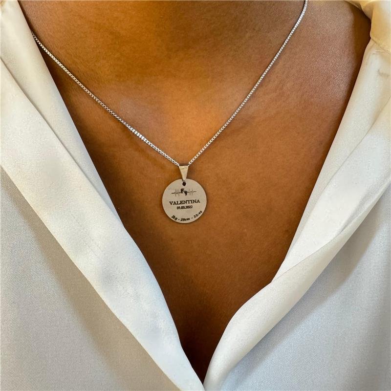 COLAR MEDALHA NASCIMENTO PERSONALIZADA AÇO INOXIDÁVEL