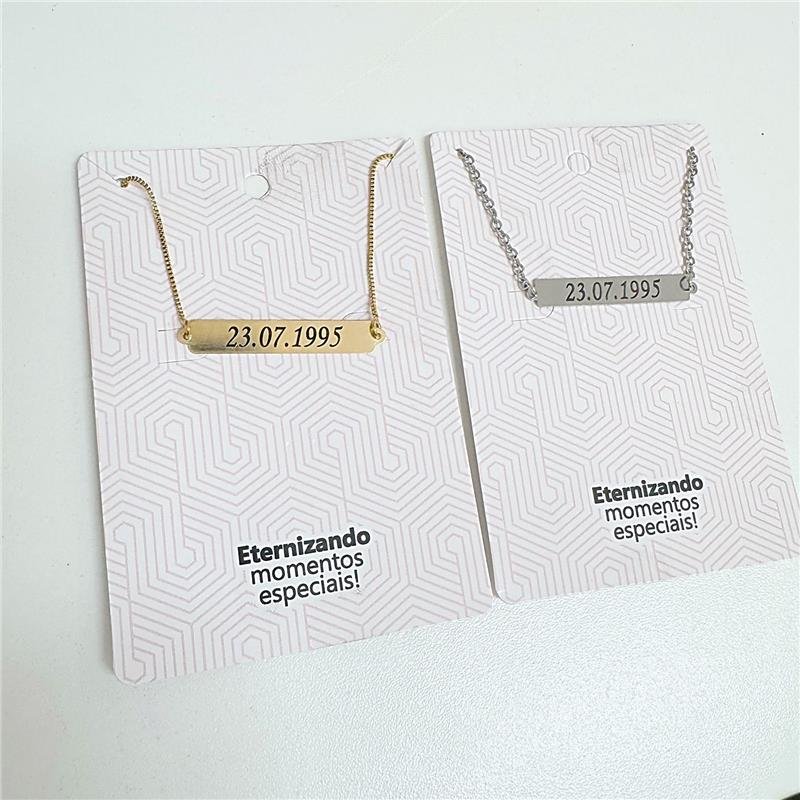 COLAR ADULTO PERSONALIZADA COM DATA BANHO DE OURO 18K