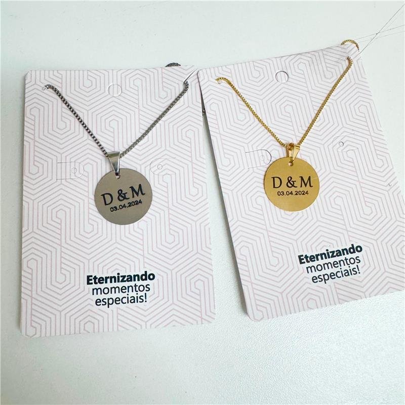 COLAR MEDALHA INICIAIS, DATA PERSONALIZADA BANHO OURO 18K 