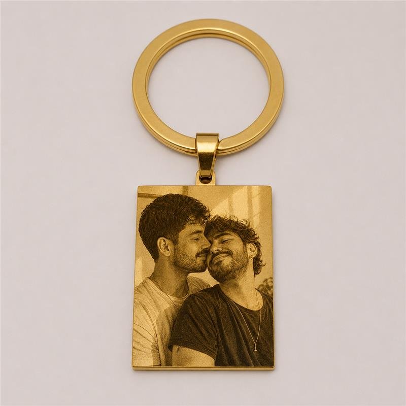 CHAVEIRO PERSONALIZADO COM FOTO AÇO INOXIDÁVEL DOURADO