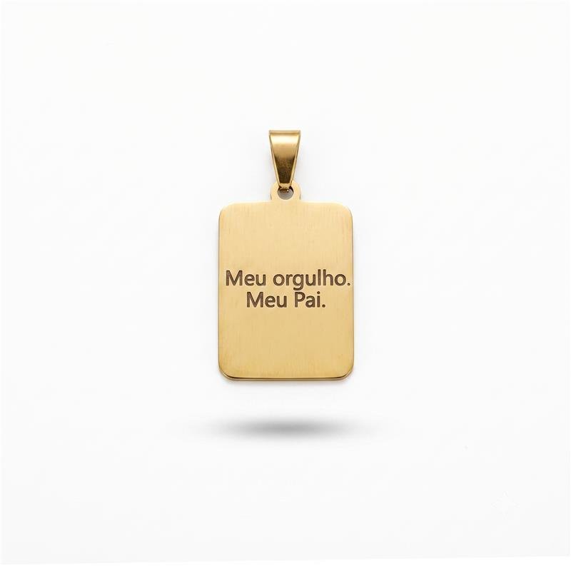 PINGENTE PLAQUINHA RETANGULAR COM FOTO E FRASE NO VERSO AÇO INOXIDÁVEL BANHO OURO 18K
