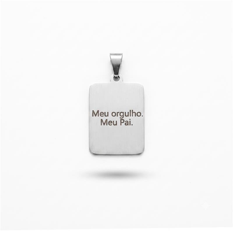 PINGENTE PLAQUINHA RETANGULAR COM FOTO E FRASE NO VERSO AÇO INOXIDÁVEL