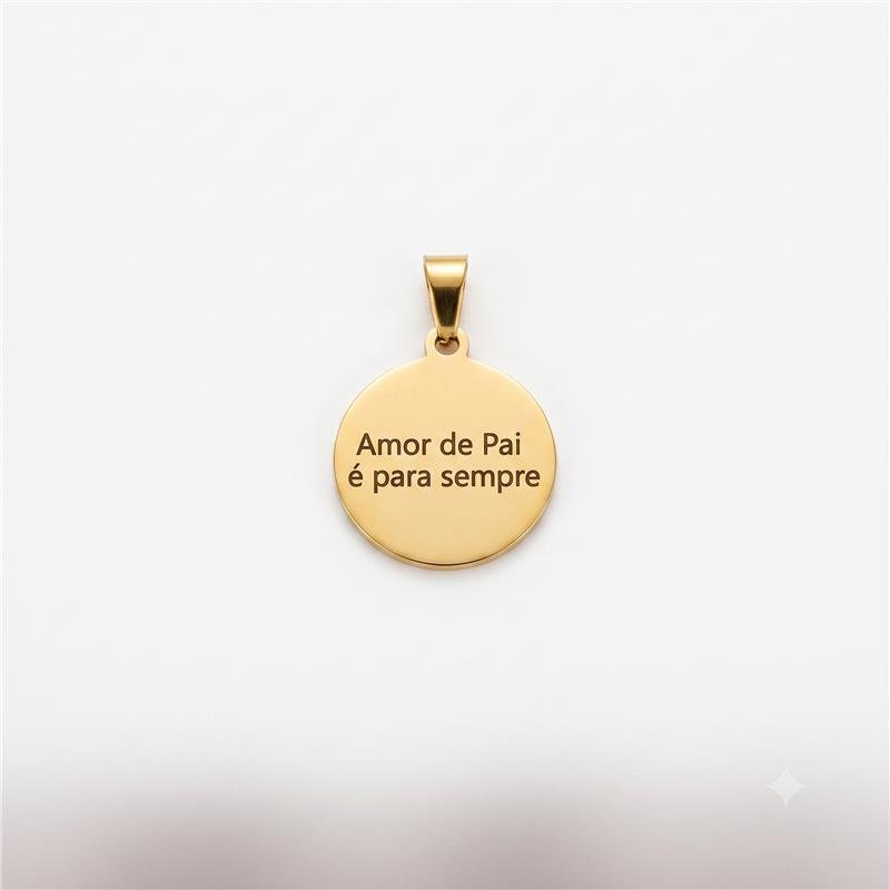 PINGENTE MEDALHA COM FOTO E FRASE NO VERSO AÇO INOXIDÁVEL BANHO OURO 18K