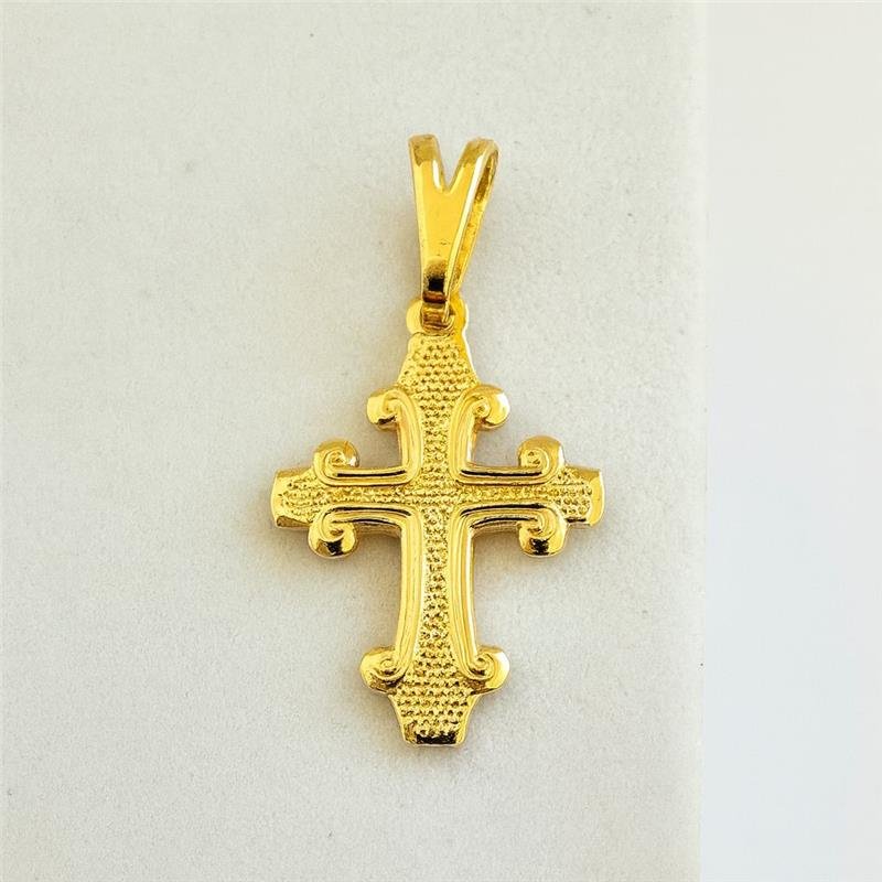 PINGENTE CRUZ DESENHADA RISCADA BANHO OURO 18K