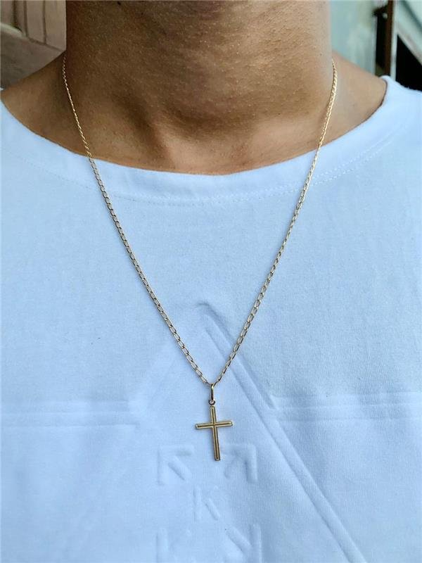PINGENTE CRUZ CHAPA PEQUENA DIAMANTADO BANHO OURO 18K