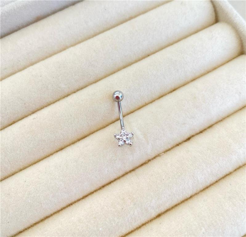 PIERCING UMBIGO ESTRELA CRAVEJADO AÇO CIRURGICO