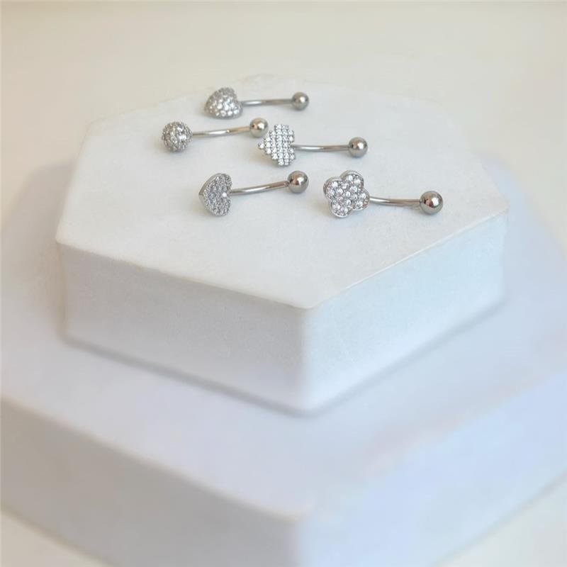 PIERCING UMBIGO CORAÇÃO BOLINHA CRAVEJADO AÇO INOXIDÁVEL