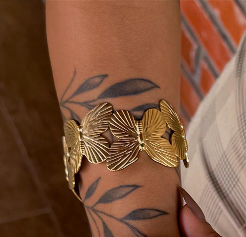  BRACELETE MAXI BORBOLETA EM AÇO INOXIDÁVEL COM BANHO OURO 18K 