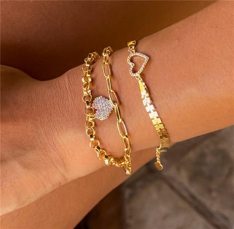 PULSEIRA ELO CADEADO BANHO OURO 18K 
