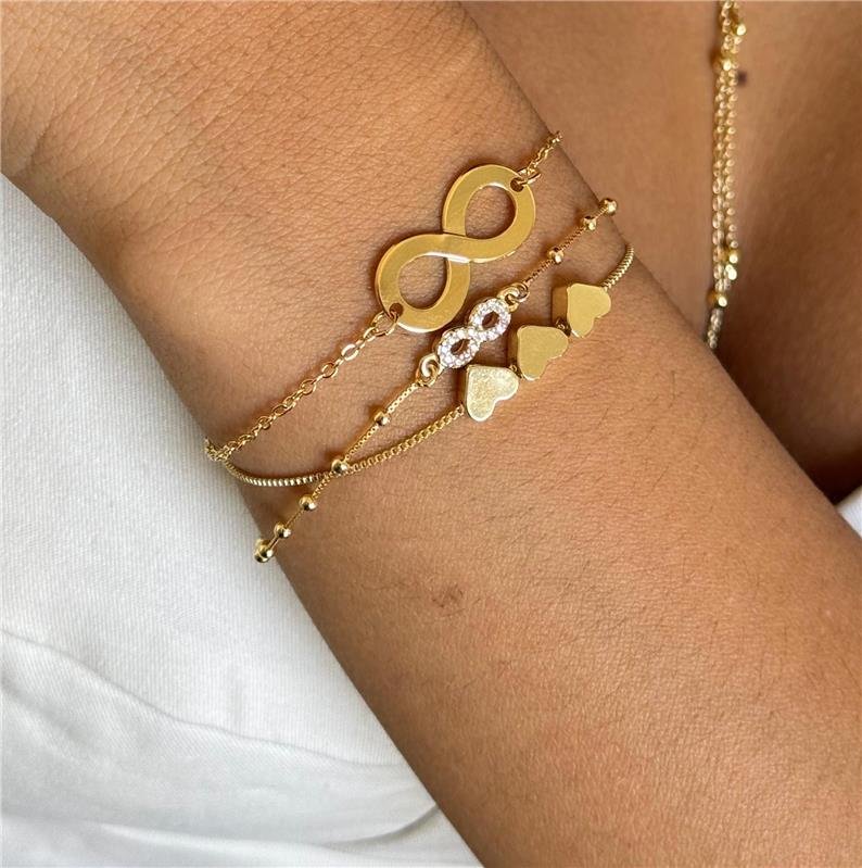 PULSEIRA INFINITO CRAVEJADO BANHO OURO 18K