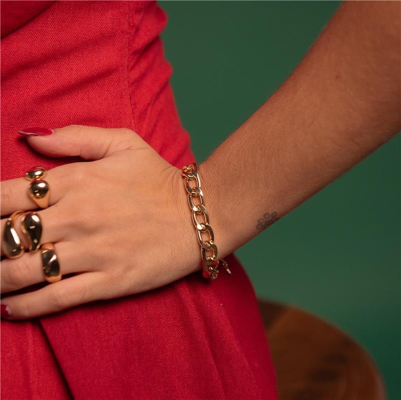 PULSEIRA ELO GRUMET 8MM BANHO OURO 18K