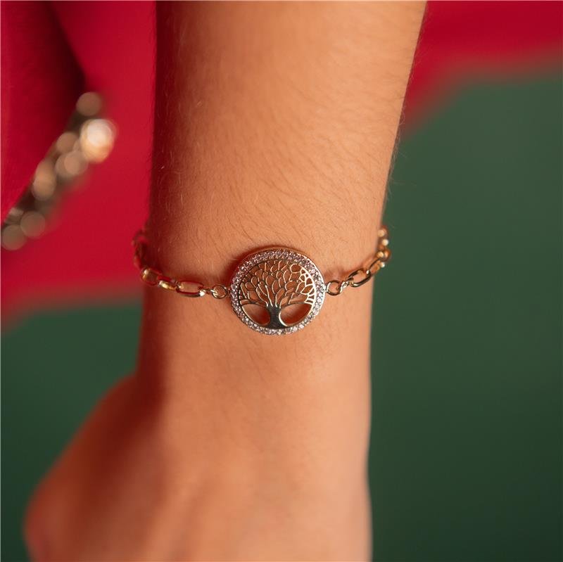 PULSEIRA ÁRVORE DA VIDA CRAVEJADA BANHO OURO 18K