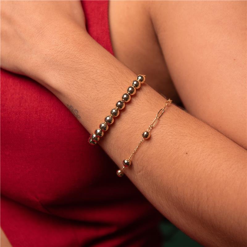 PULSEIRA 2 EM 1 ELO AMERICANO E BOLINHAS BANHO OURO 18K