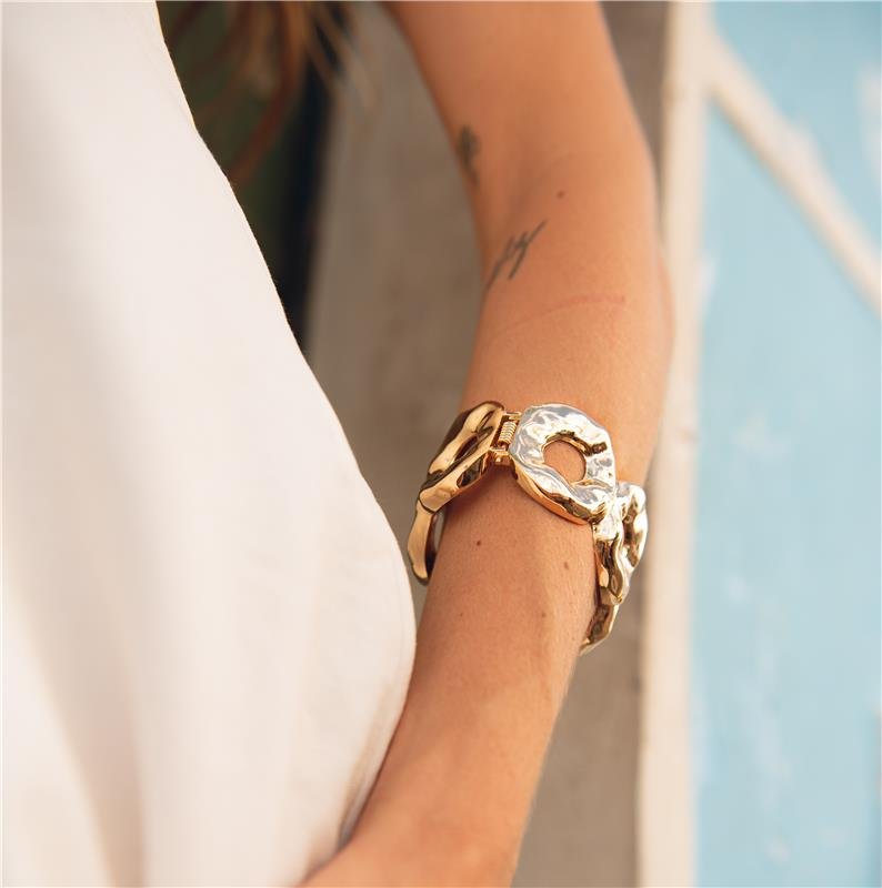  BRACELETE MAXI COM CIRCULOS BANHO OURO 18K 