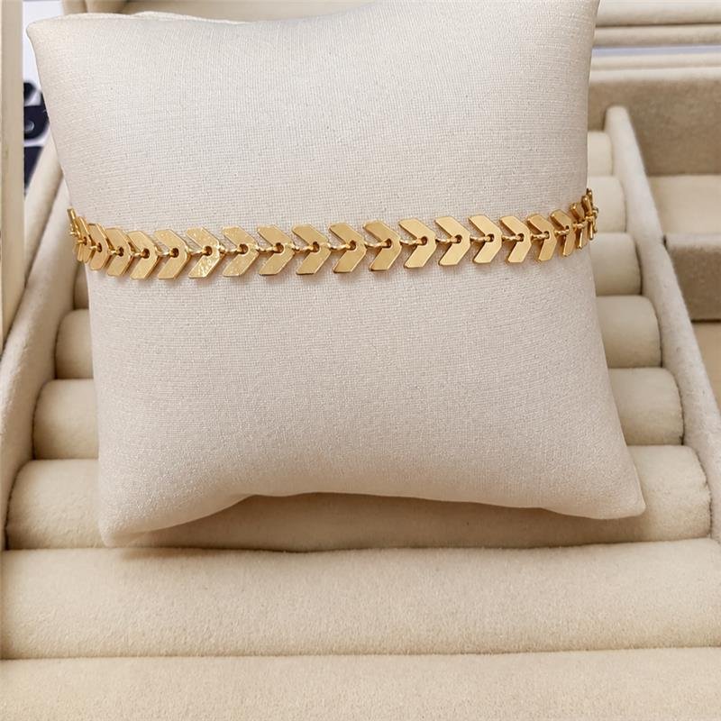 PULSEIRA FOLHAS DE OLIVEIRA BANHO OURO 18K
