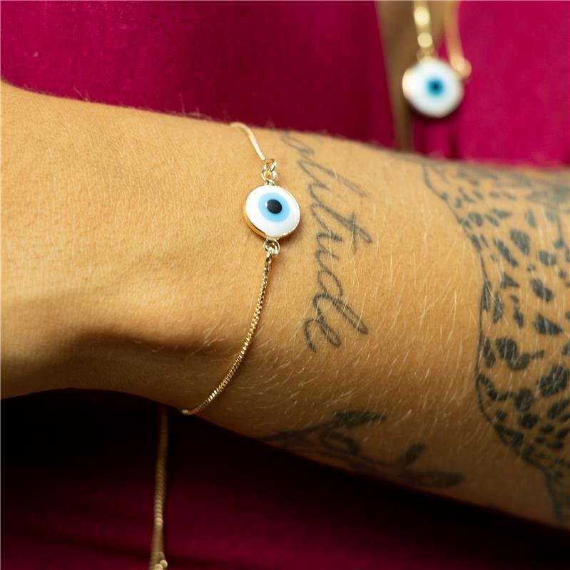 PULSEIRA OLHO GREGO GRAVATA BANHO OURO 18K