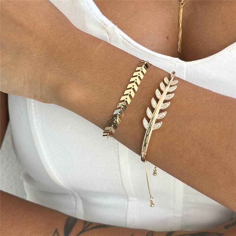 PULSEIRA FOLHAS DE OLIVEIRA FECHO GRAVATA BANHO OURO 18K 
