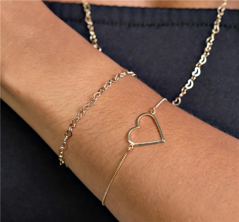 PULSEIRA CORAÇÃO VAZADO BANHO OURO 18K