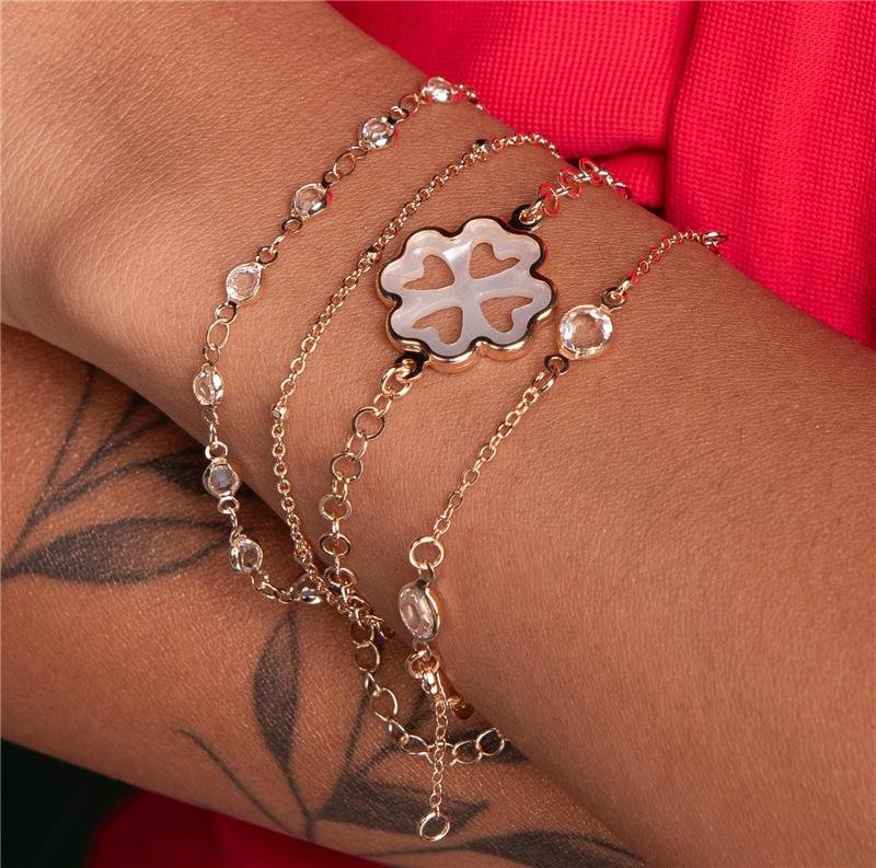 PULSEIRA FECHO GRAVATA CRISTAL BANHO OURO 18K