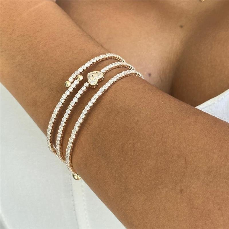 PULSEIRA BRACELETE CRAVEJADO E BOLAS BANHO OURO 18K