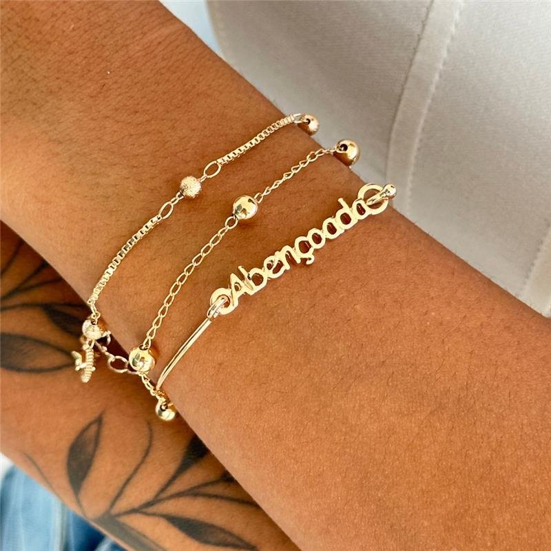  PULSEIRA BRACELETE ABENÇOADA BANHO OURO 18K