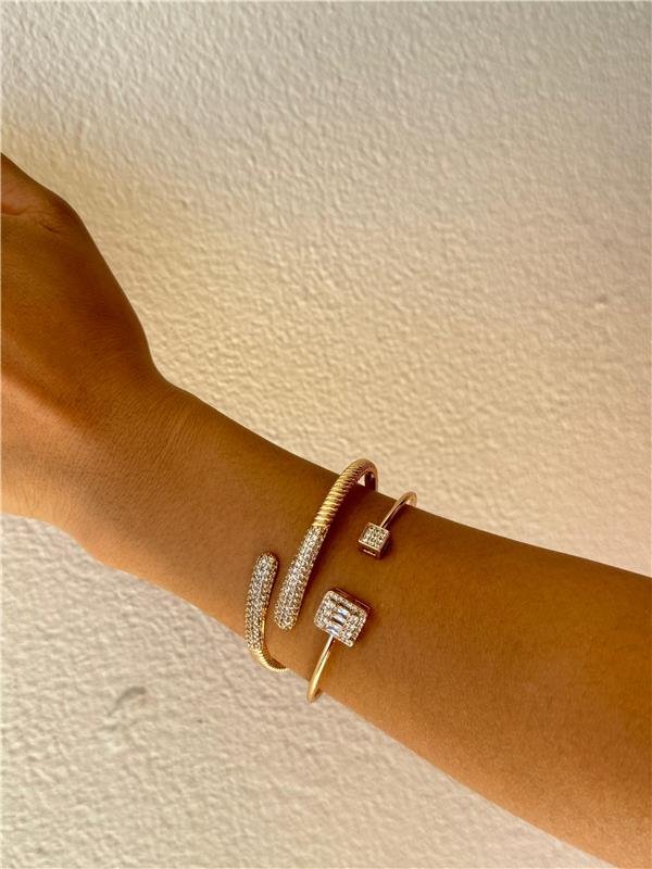 PULSEIRA BRACELETE QUADRADO CRAVEJADA BANHO OURO 18K