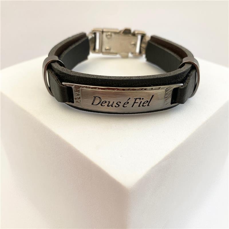 PULSEIRA MASCULINA CORINO DEUS É FIEL FECHO ITALIANO ACO INOX ESCOVADO