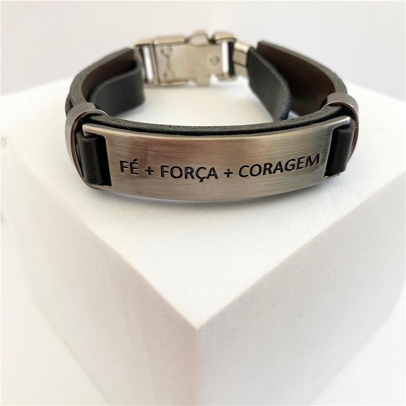 PULSEIRA MASCULINA CORINO FÉ FORÇA E CORAGEM FECHO ITALIANO AÇO INOX ESCOVADO