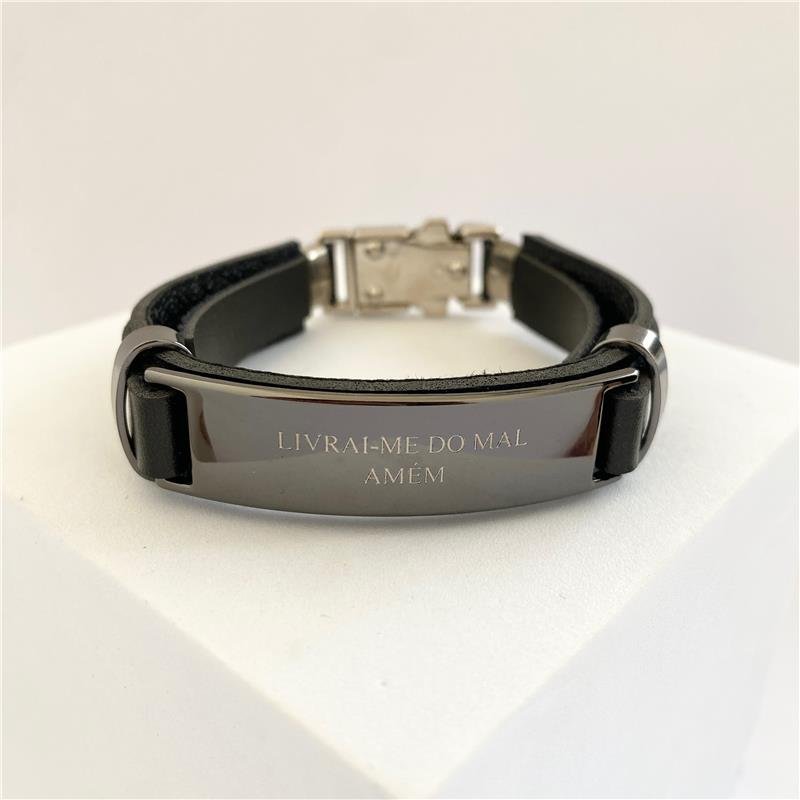 PULSEIRA MASCULINA LIVRAI ME DO MAL AMÉM CORINO DETALHE TRANCA FECHO ITALIANO AÇO INOX ESCOVADO