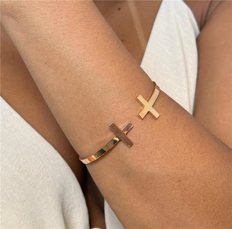  BRACELETE CRUCIFIXO BANHO OURO 18K
