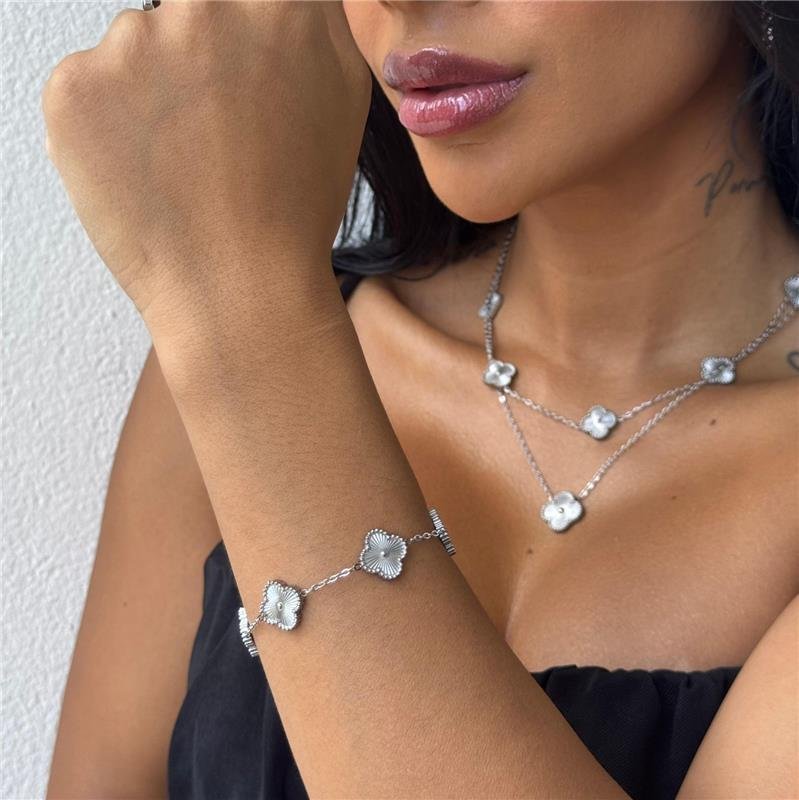 PULSEIRA TREVO FLOR AÇO INOXIDÁVEL