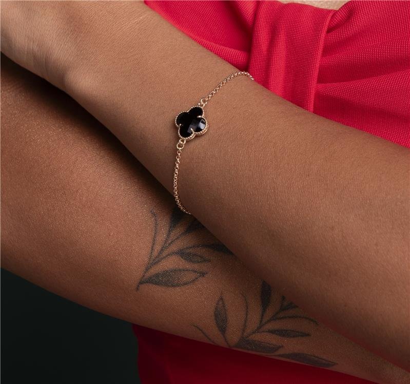  PULSEIRA TREVO ÔNIX BANHO OURO 18K