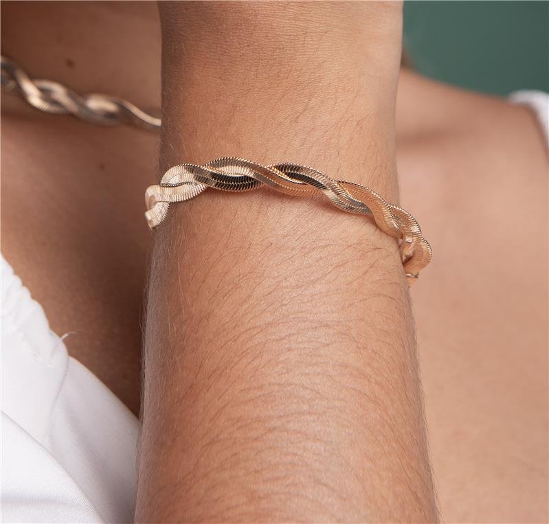  PULSEIRA DUPLA FITA 4MM ENTRELAÇADA BANHO OURO 18K