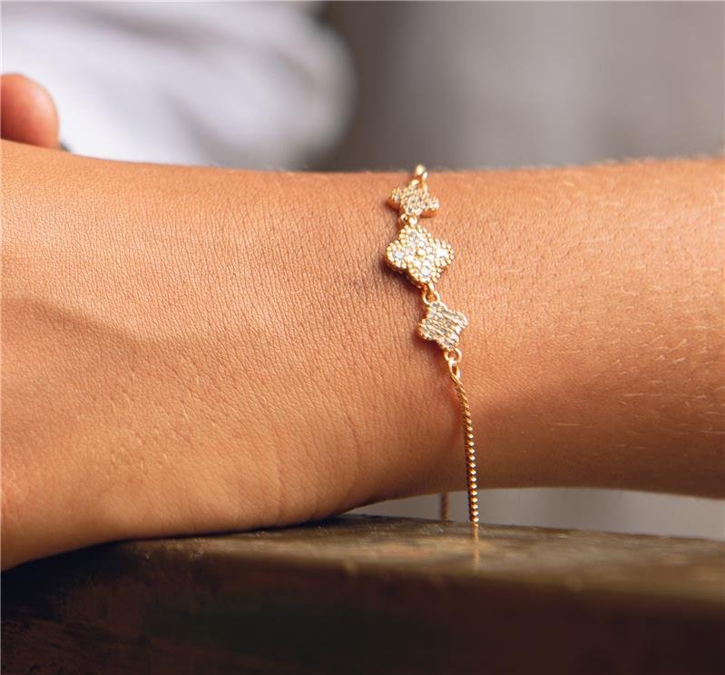 PULSEIRA TREVO CRAVEJADO GRAVATINHA BANHO OURO 18K