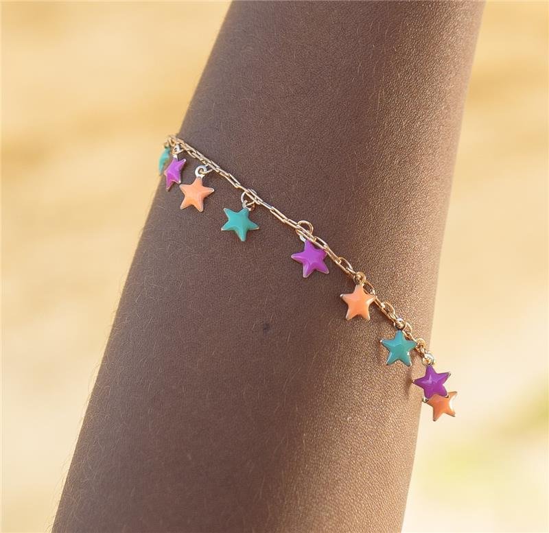 PULSEIRA ESTRELAS COLORIDAS BANHO OURO 18K