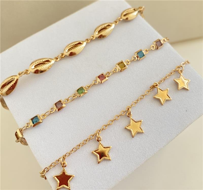 PULSEIRA CRISTAIS COLORIDOS QUADRADINHO BANHO OURO 18K