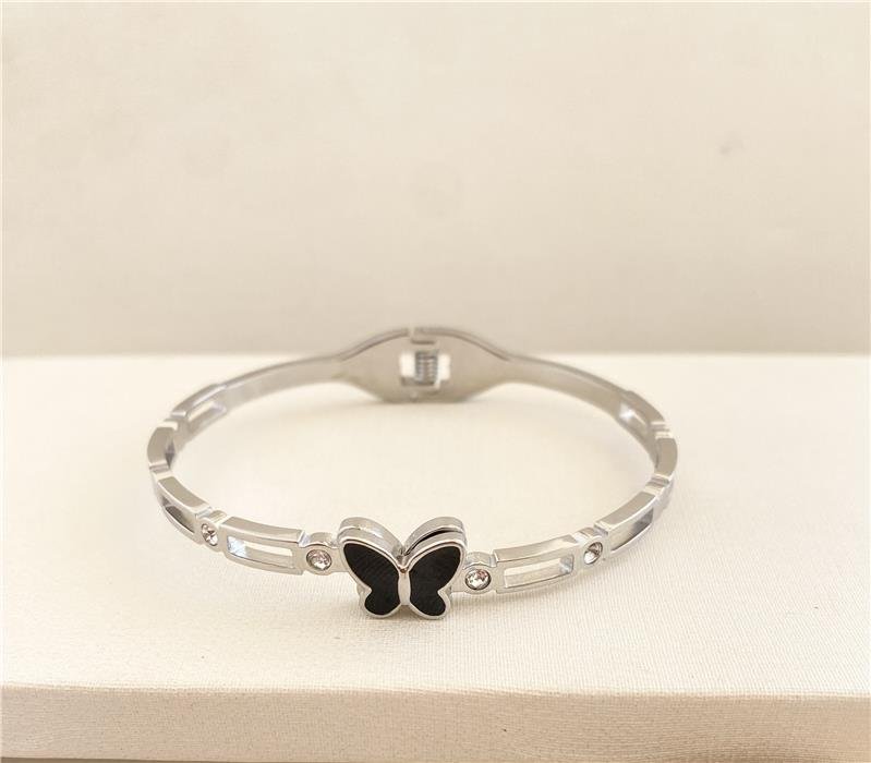 PULSEIRA BRACELETE BORBOLETA COM PONTO DE LUZ EM AÇO INOXIDÁVEL 
