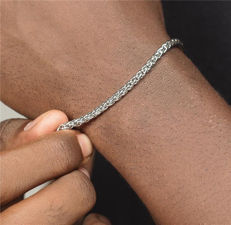 PULSEIRA MASCULINA ELO TRANÇADO EM AÇO INOXIDÁVEL