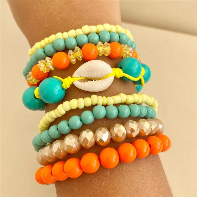 KIT PULSEIRA ARTESANAL VERDE AMARELO E LARANJA
