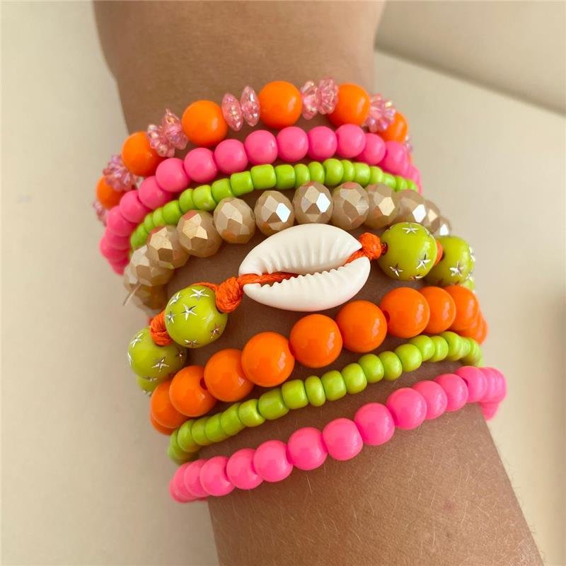 KIT PULSEIRA ARTESANAL VERDE LARANJA E ROSA