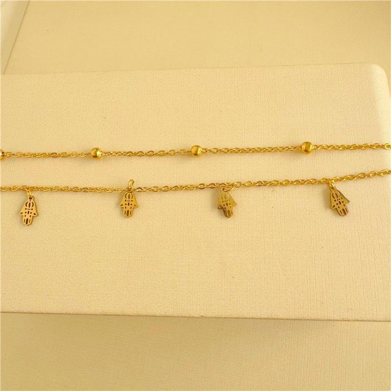 TORNOZELEIRA MÃO DE FATIMA AÇO INOXIDAVEL BANHO OURO 18K