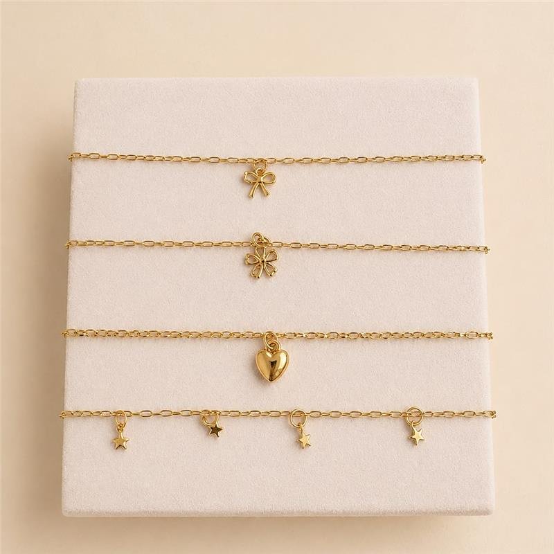TORNOZELEIRA ESTRELAS BANHO OURO 18K