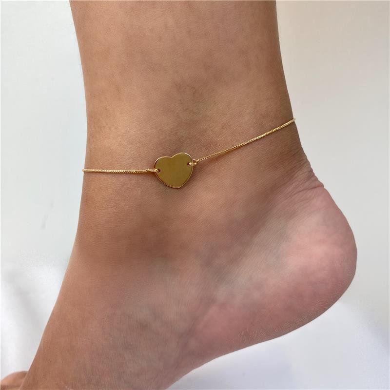TORNOZELEIRA CORAÇÃO G BANHO OURO 18K
